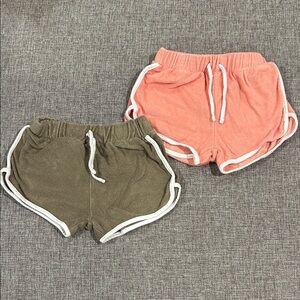 Velvet Fawn toddler girls terry cloth running shorts in pink and olive, 3T